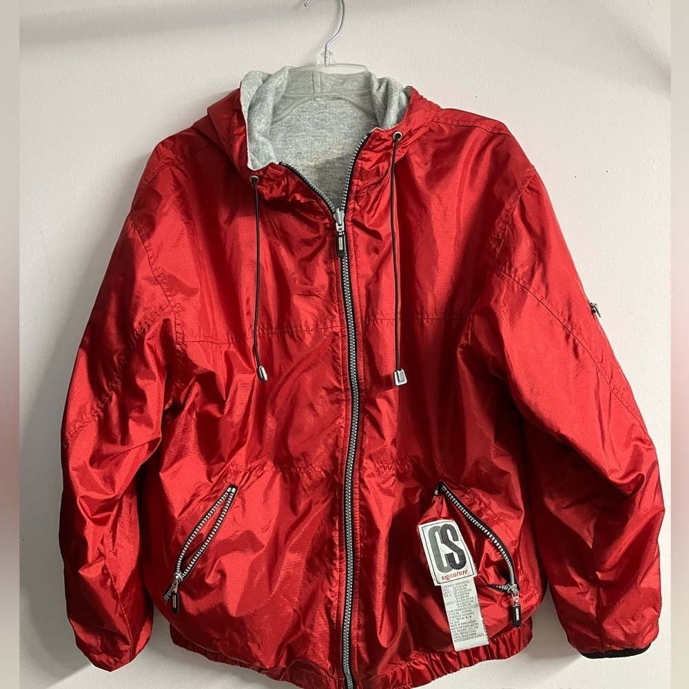 Men’s Reversible Hooded Jacket, M, Red/Gray, Full Front Zip, by CS Signature.